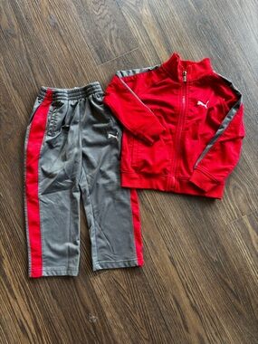 Puma Kids Red and Gray Track Jacket & Joggers Set